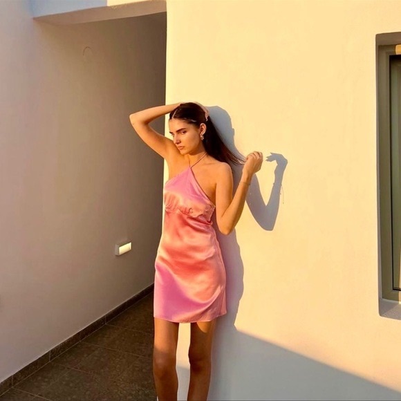 NWT ZARA Satin halter neck dress size L pastel pink - Picture 13 of 13